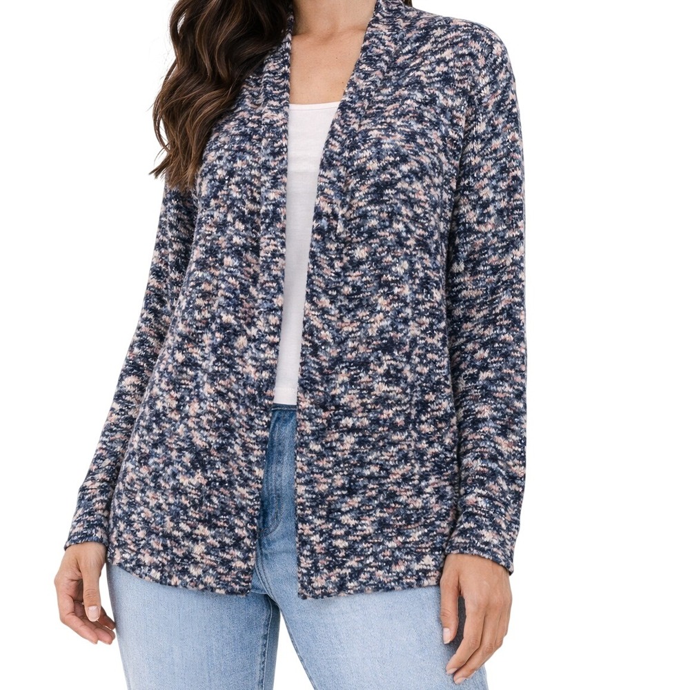 Yessica C&A Womens Space Dye Open‎ Front Knit Cardigan Navy Pink White Size M